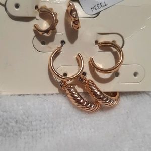3 set Gold tone pierced earrings